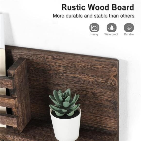 Key & Mail Holder for Wall - Rustic Natural Paulownia Wood - Picture 2 of 8